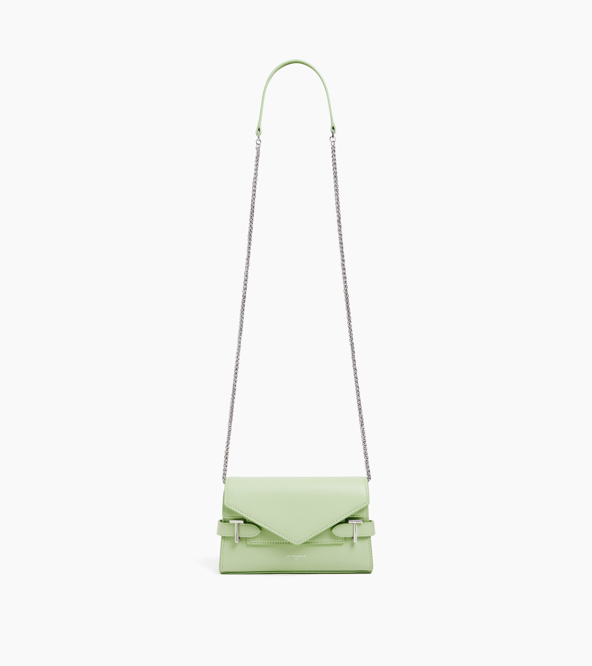 Emilie double flap small pouch in grained leather