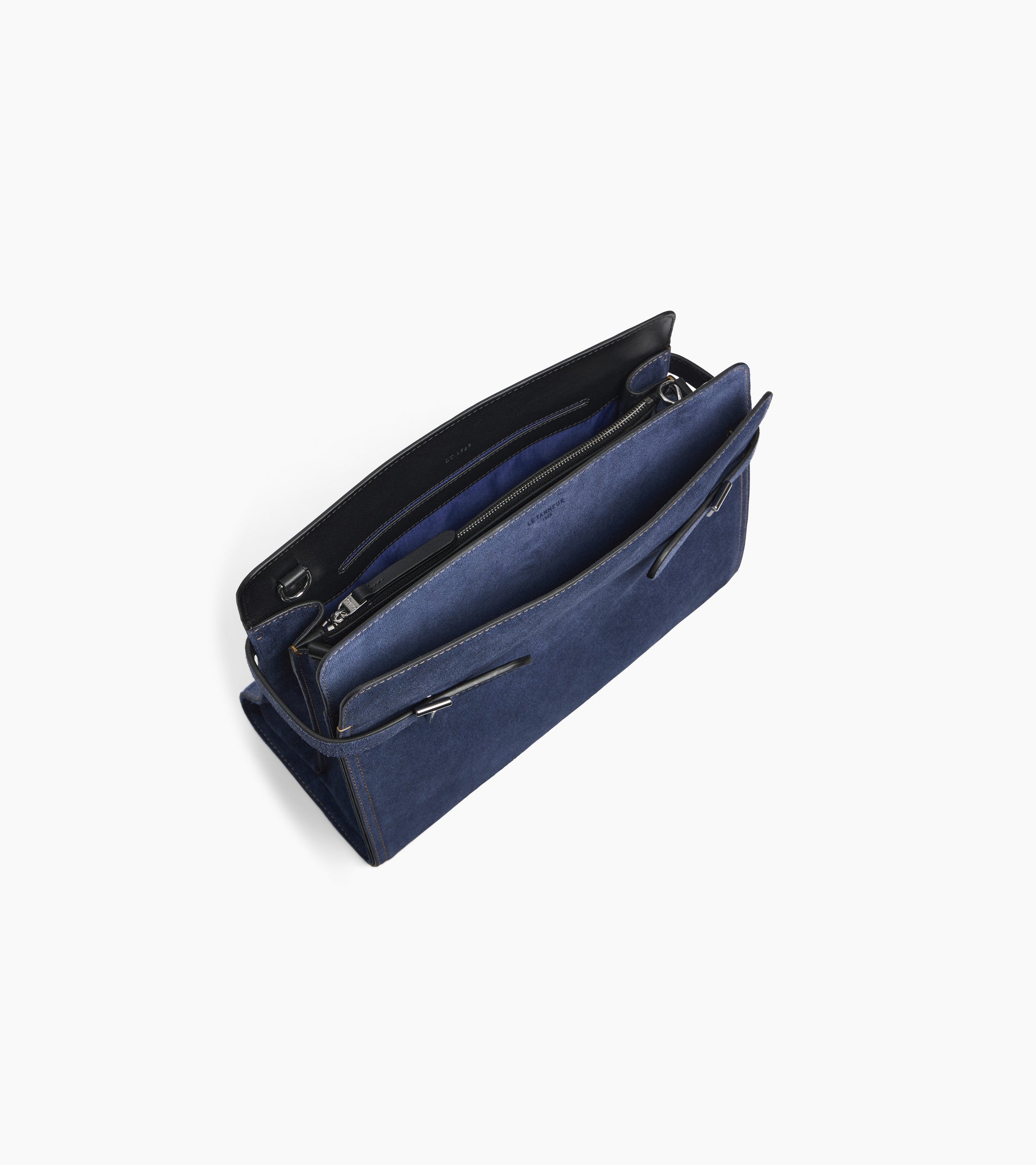 Emie large shoulderbag in denim-effect suede leather