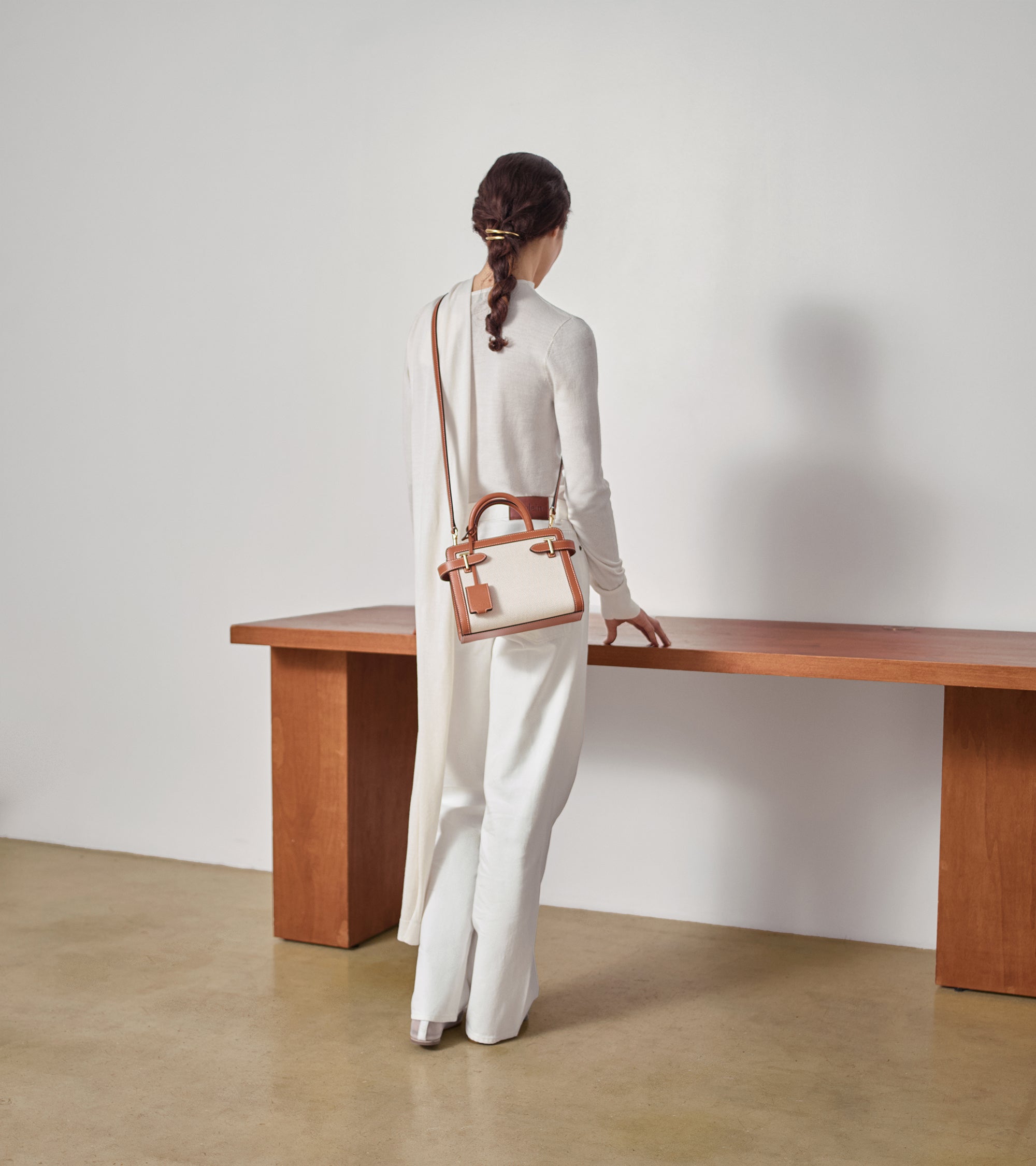 Emilie small handbag in cotton canvas and smooth leather