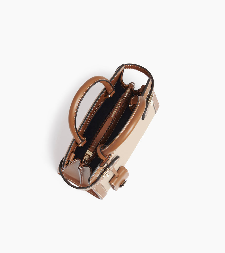 Emilie small handbag in cotton canvas and smooth leather