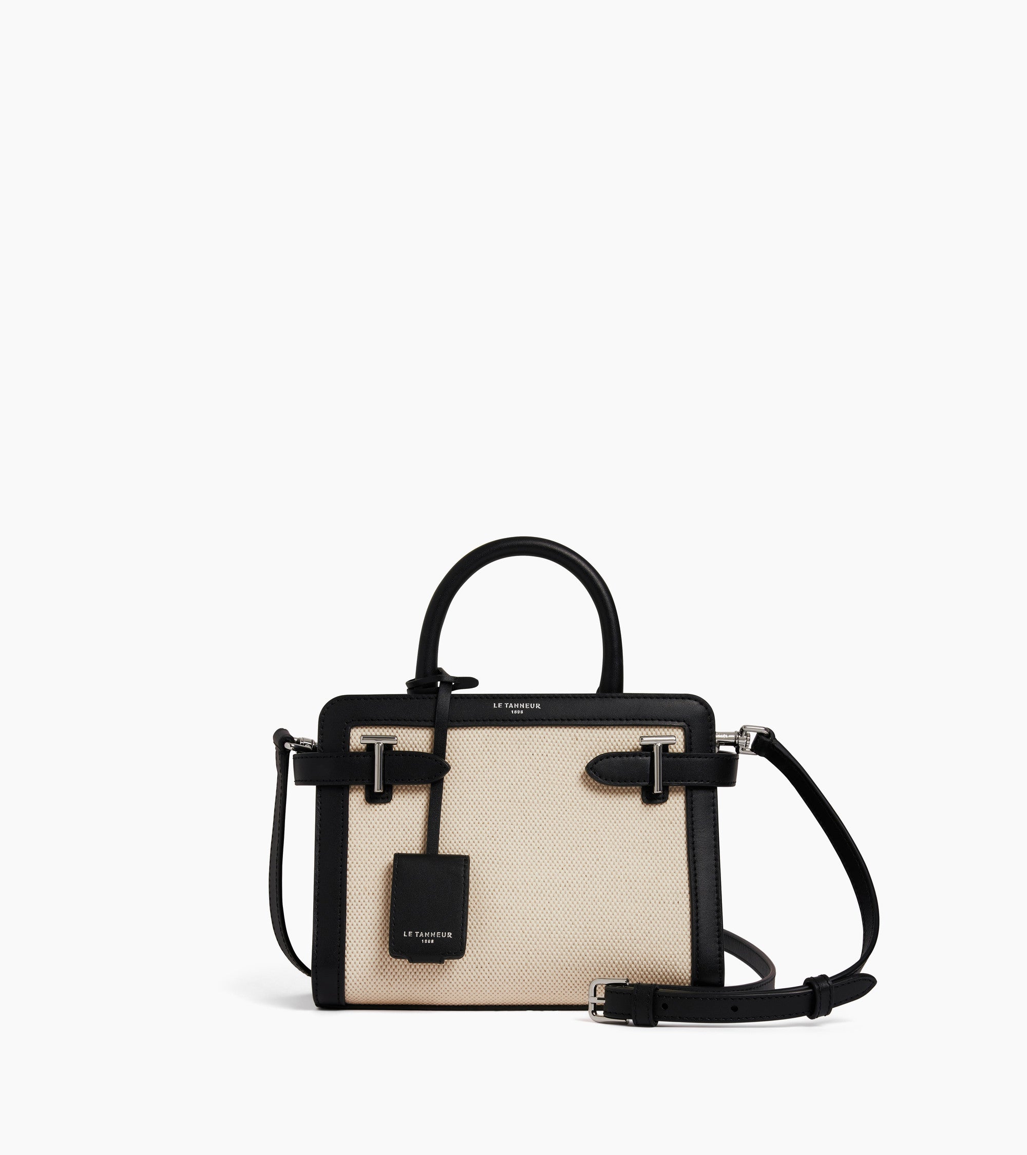Emilie small handbag in cotton canvas and smooth leather