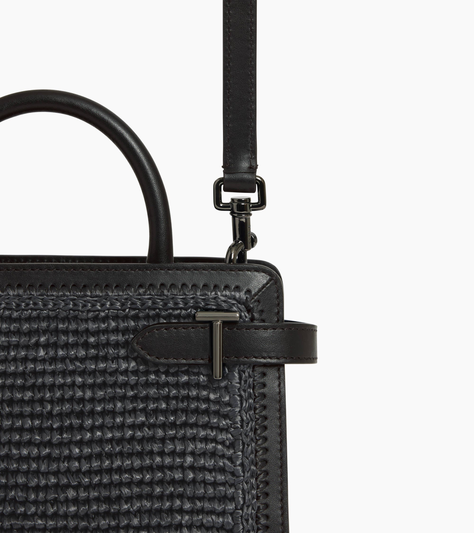 Small Emilie handbag in raffia effect and smooth leather