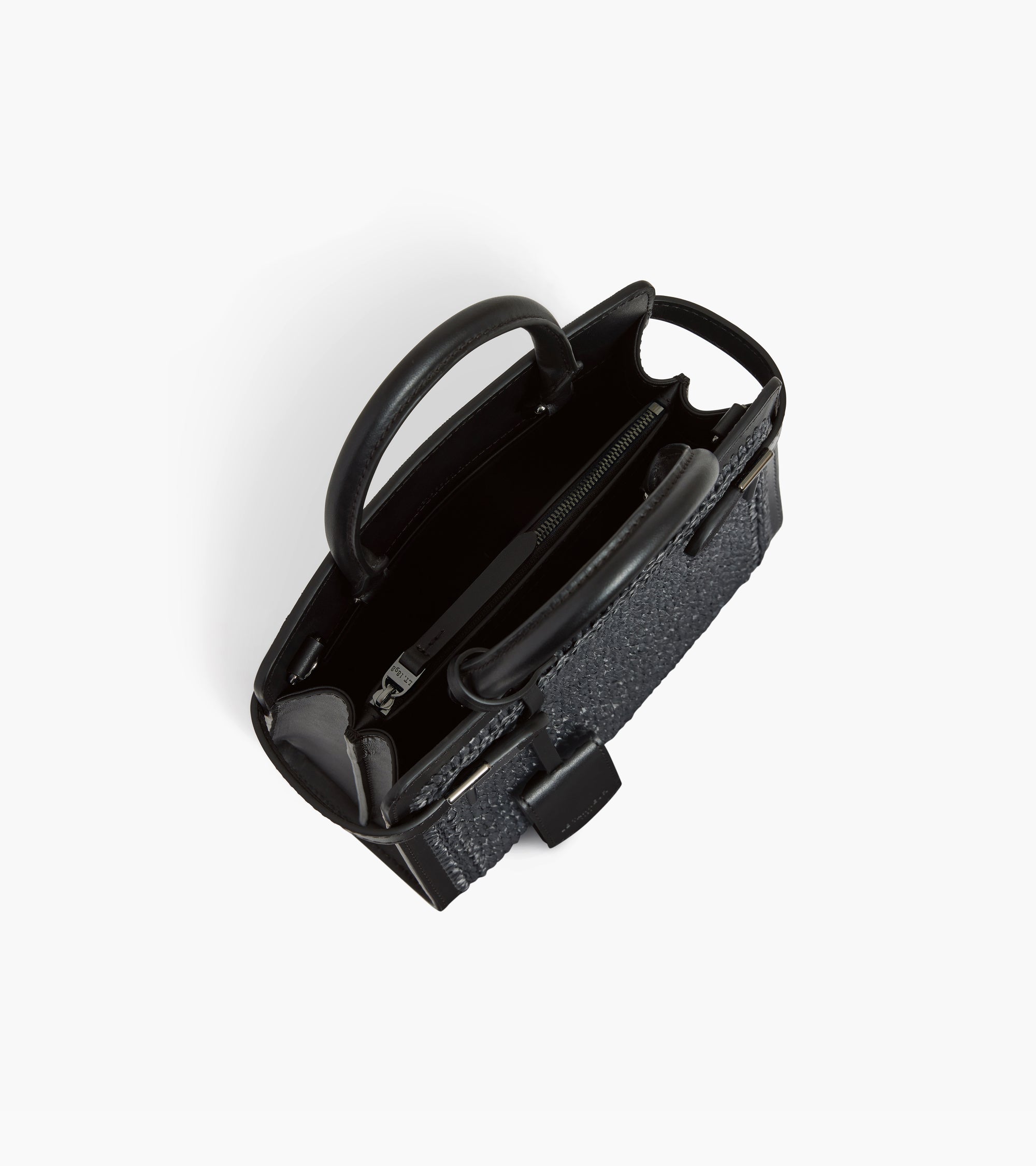 Small Emilie handbag in raffia effect and smooth leather