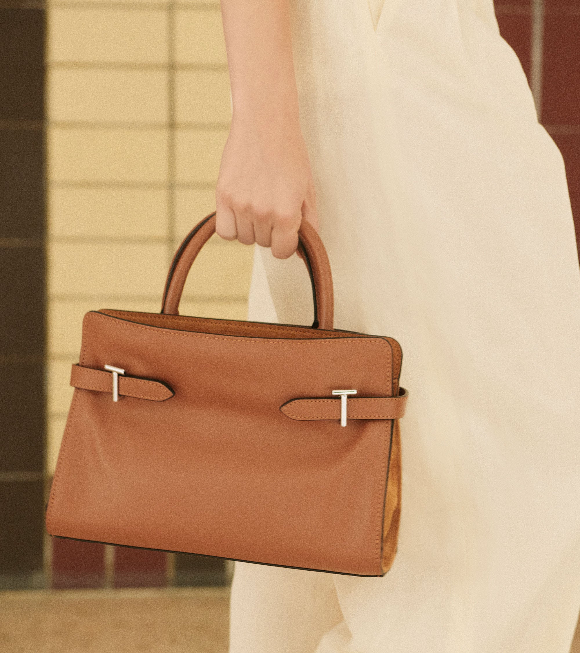 Emie medium handbag in smooth leather and nubuck