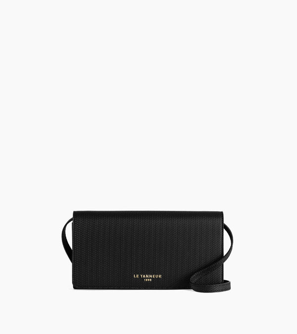 Emilie clutch with flap closure and removable crossbody strap in signature T leather