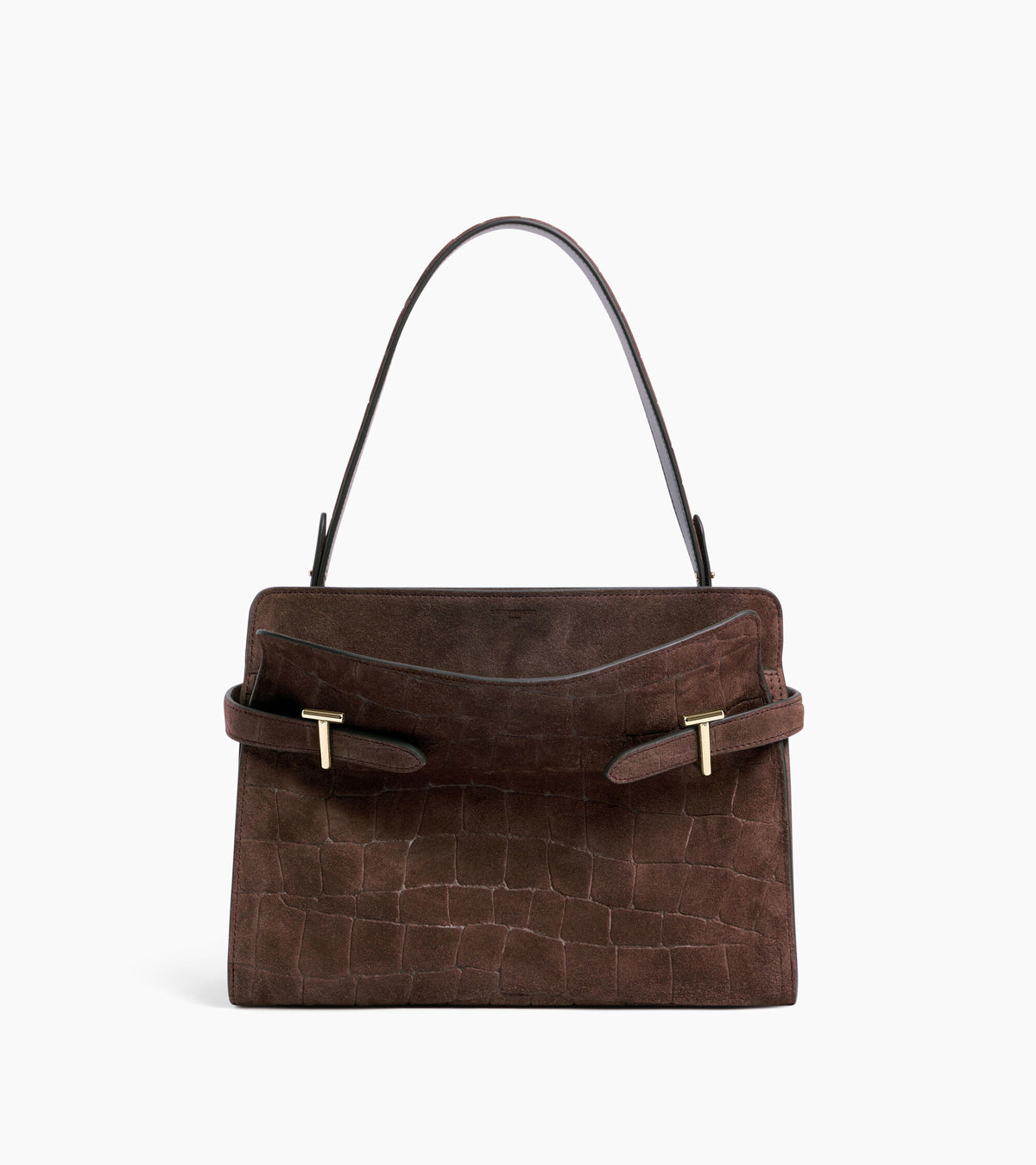 Emie large shoulder bag in mock croc suede split leather