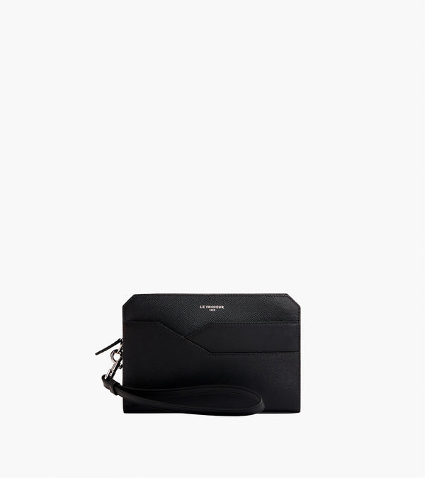 Gaston pouch with strap in cross-grain leather