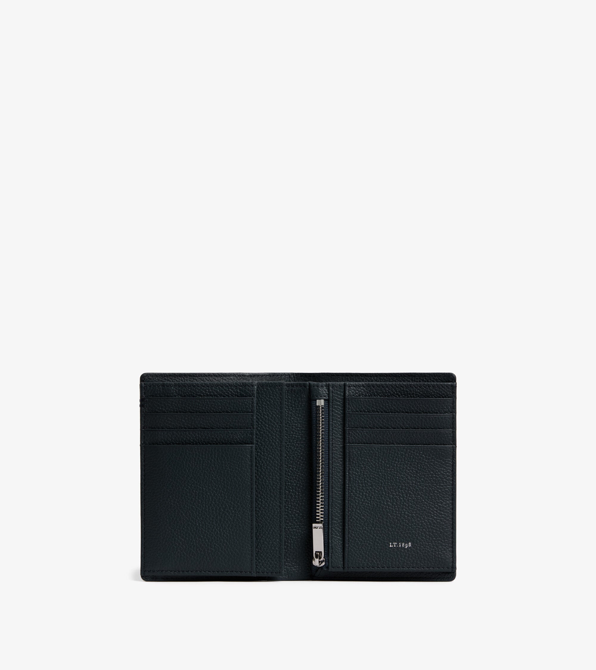 Lucien small vertical two-fold zipped wallet in grained leather
