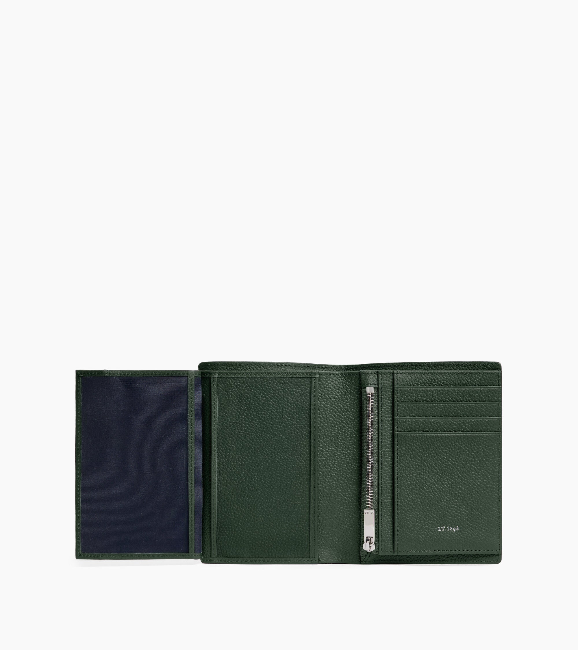 Lucien small vertical two-fold zipped wallet in grained leather