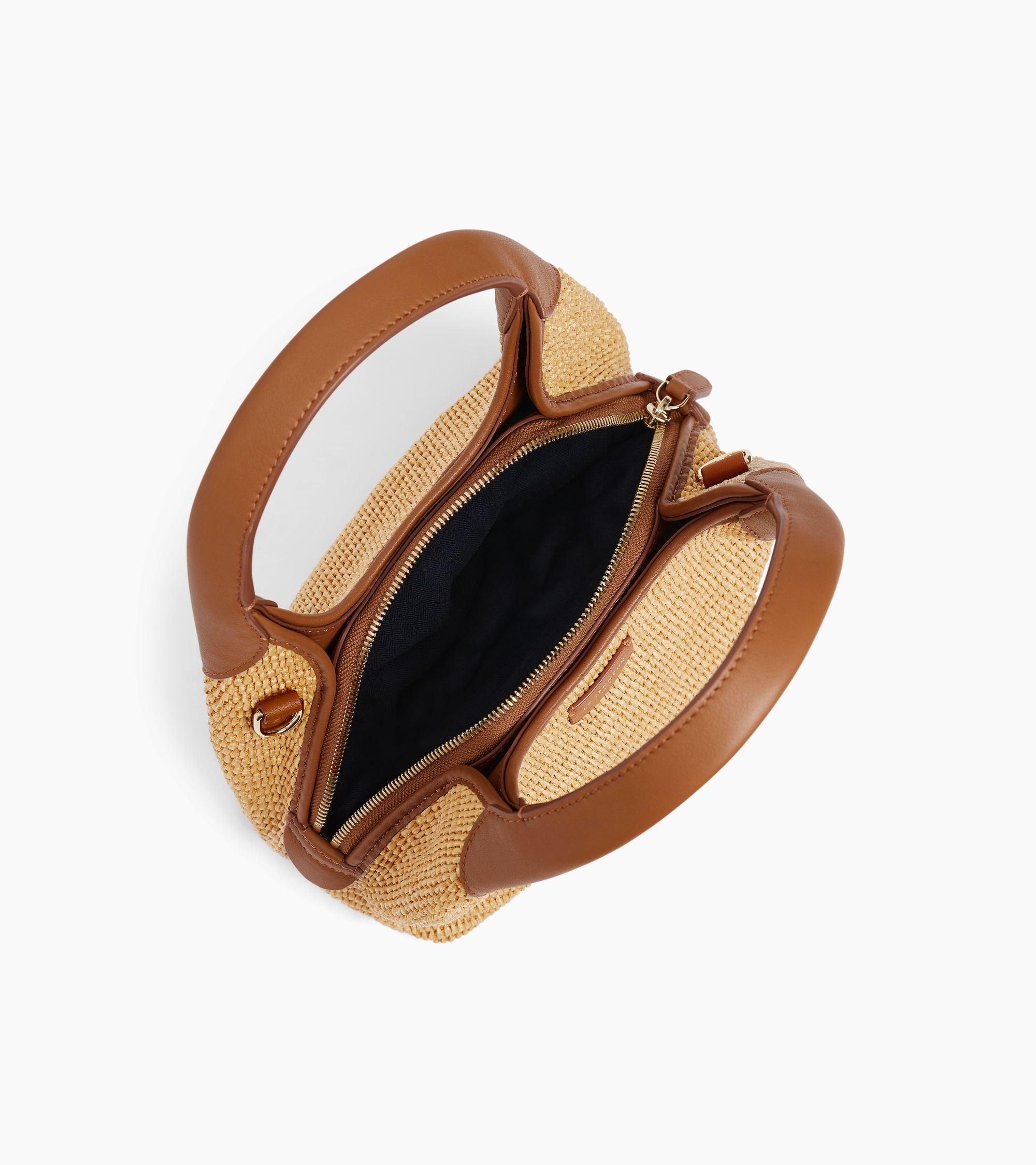Small Juliette handbag in raffia effect and smooth leather