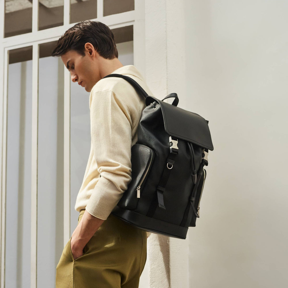 Le Tanneur Maurice backpack with flap closure in coated canvas