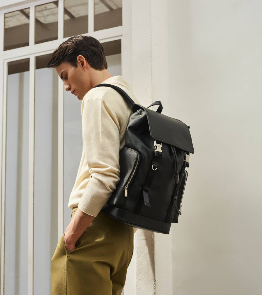 Le Tanneur Maurice backpack with flap closure in coated canvas