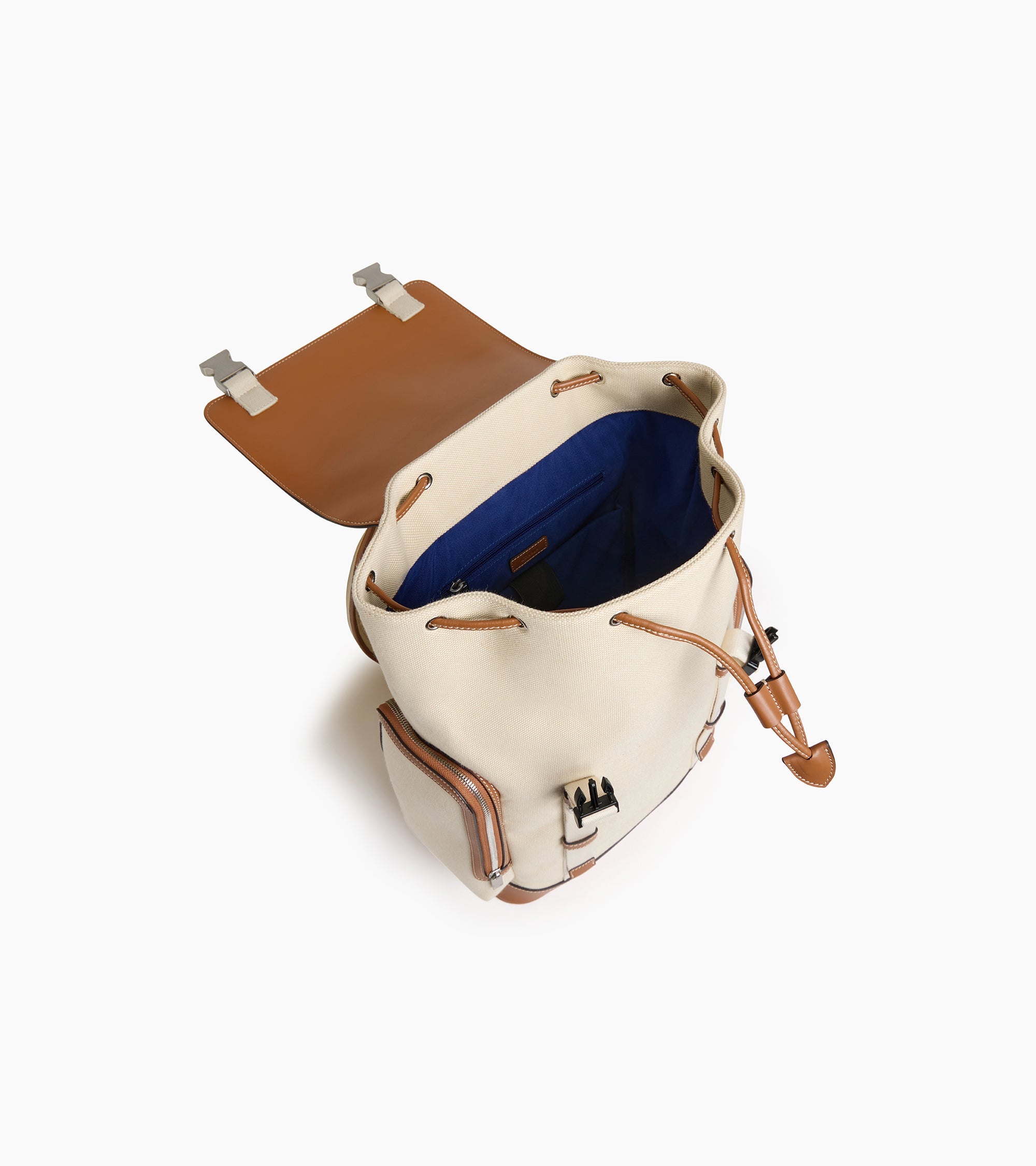 Maurice backpack with flap in cotton canvas and smooth semi-vegetal leather