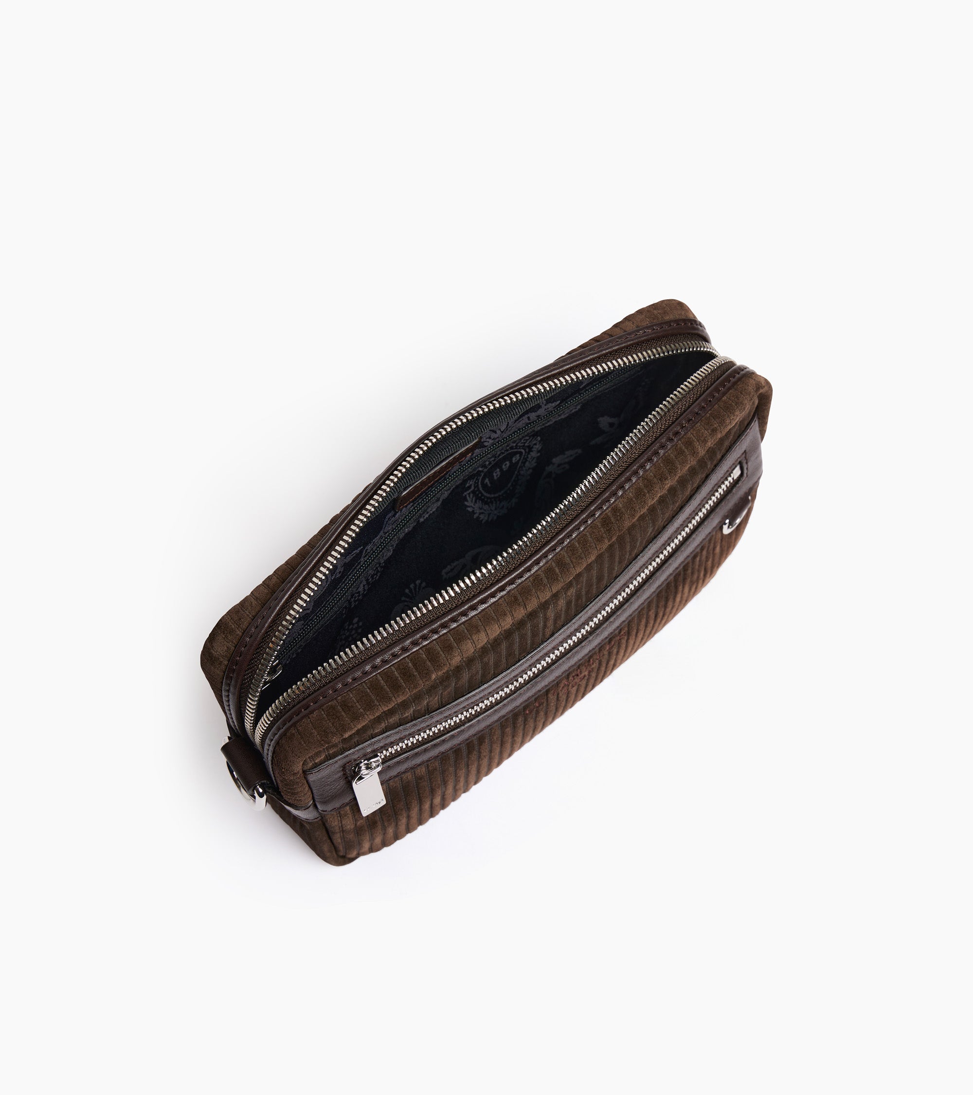 Emile camera bag in ribbed and smooth leather