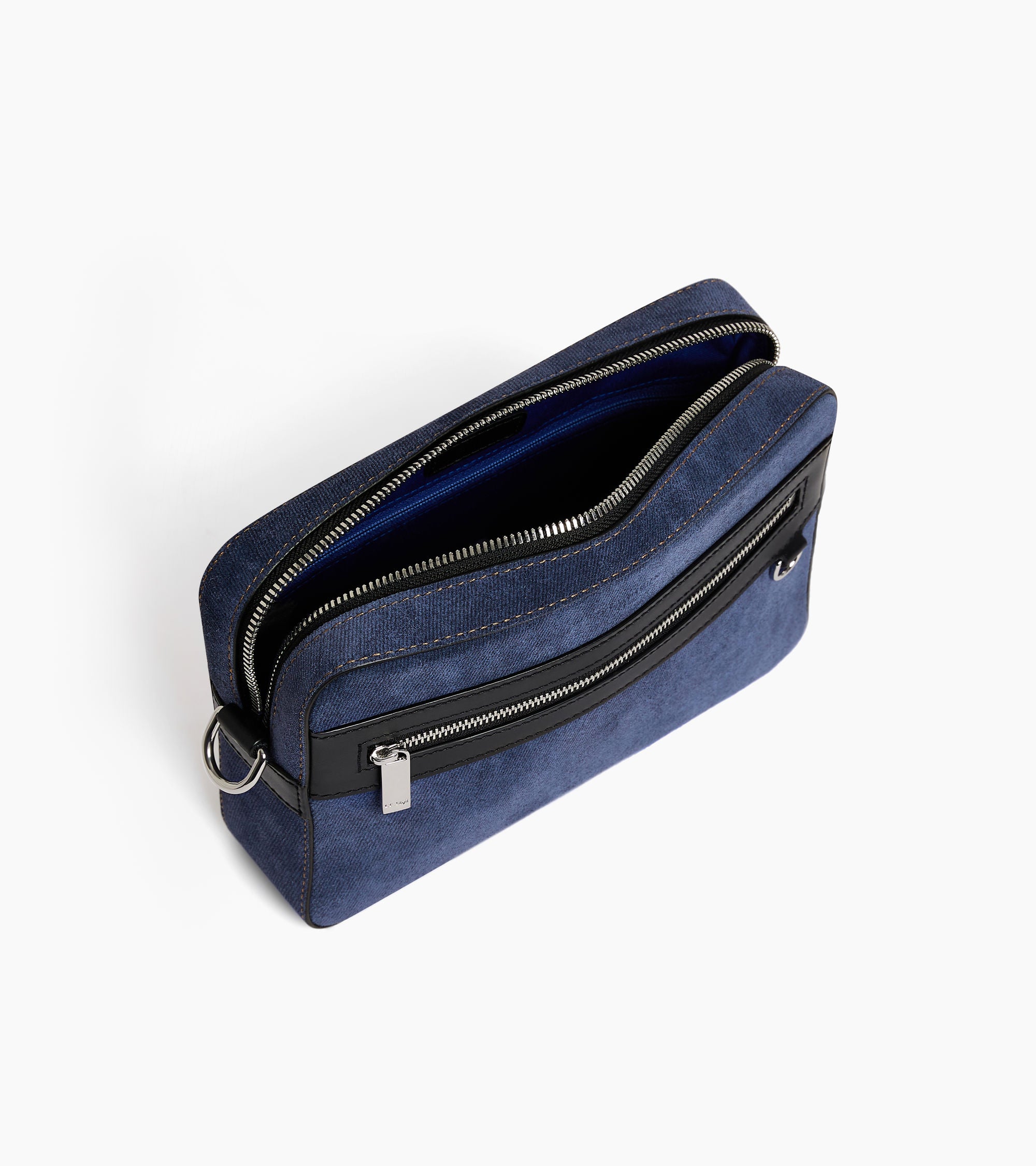Emile camera bag in denim-effect suede leather