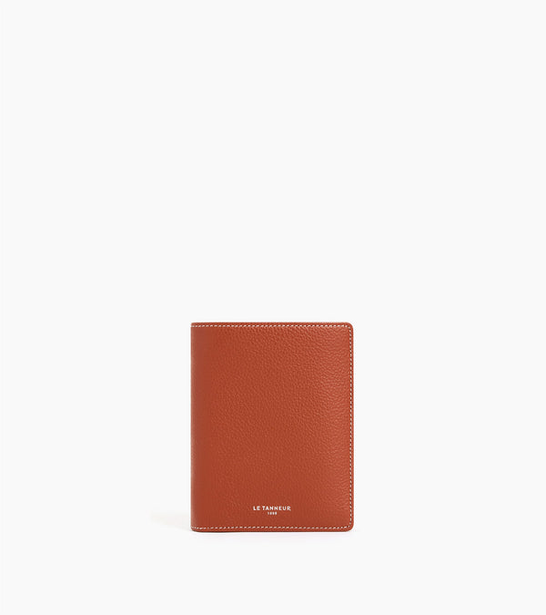 Emile vertical, zipped wallet with 2 gussets in grained leather