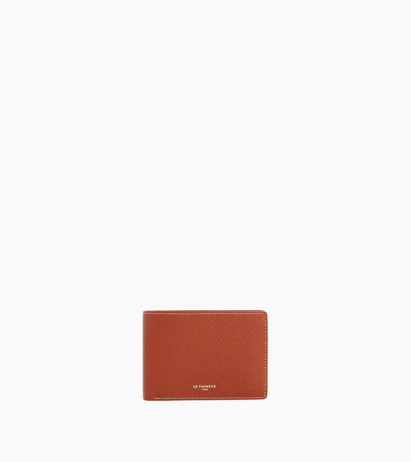 Emile flap wallet with 2 gussets in grained leather