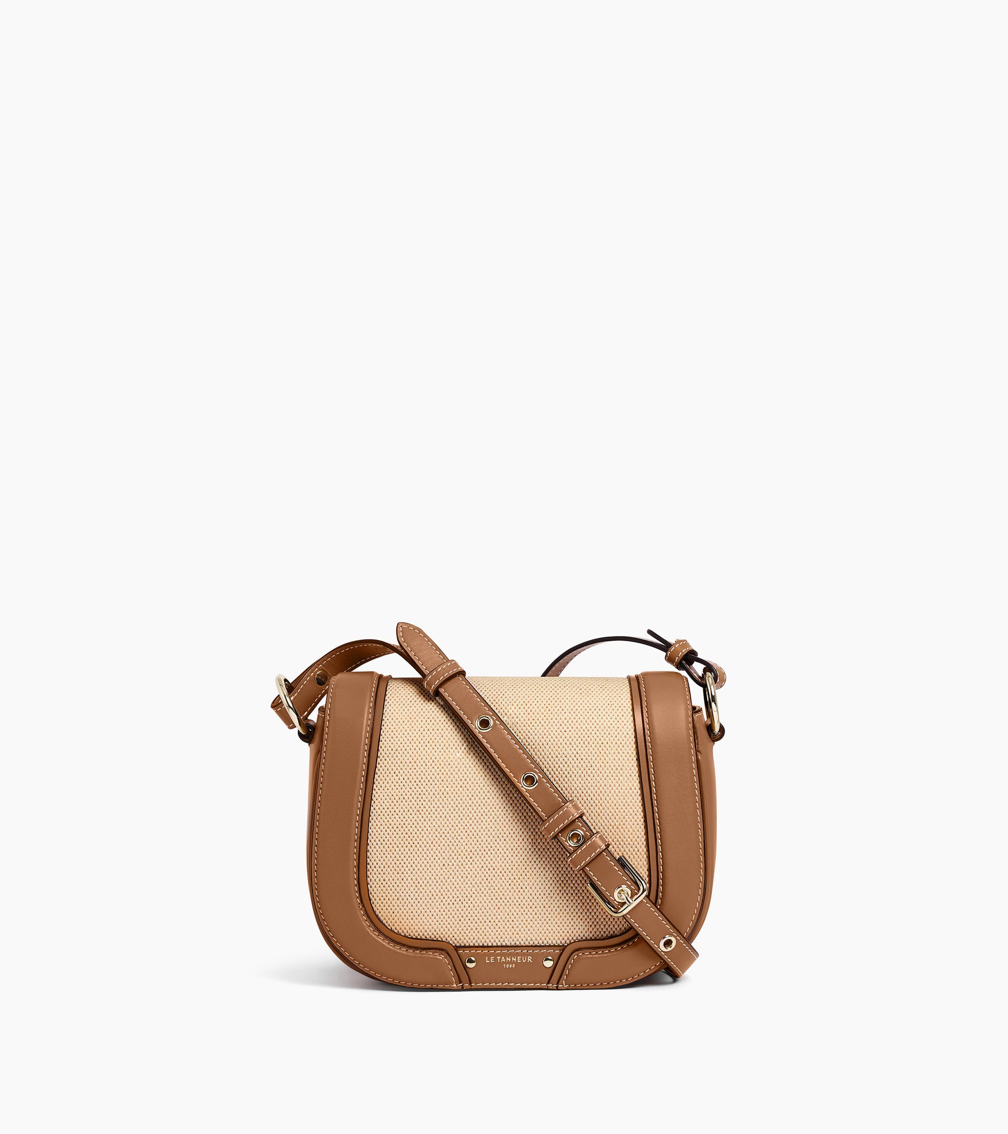 Ella medium shoulder bag in cotton canvas and smooth leather