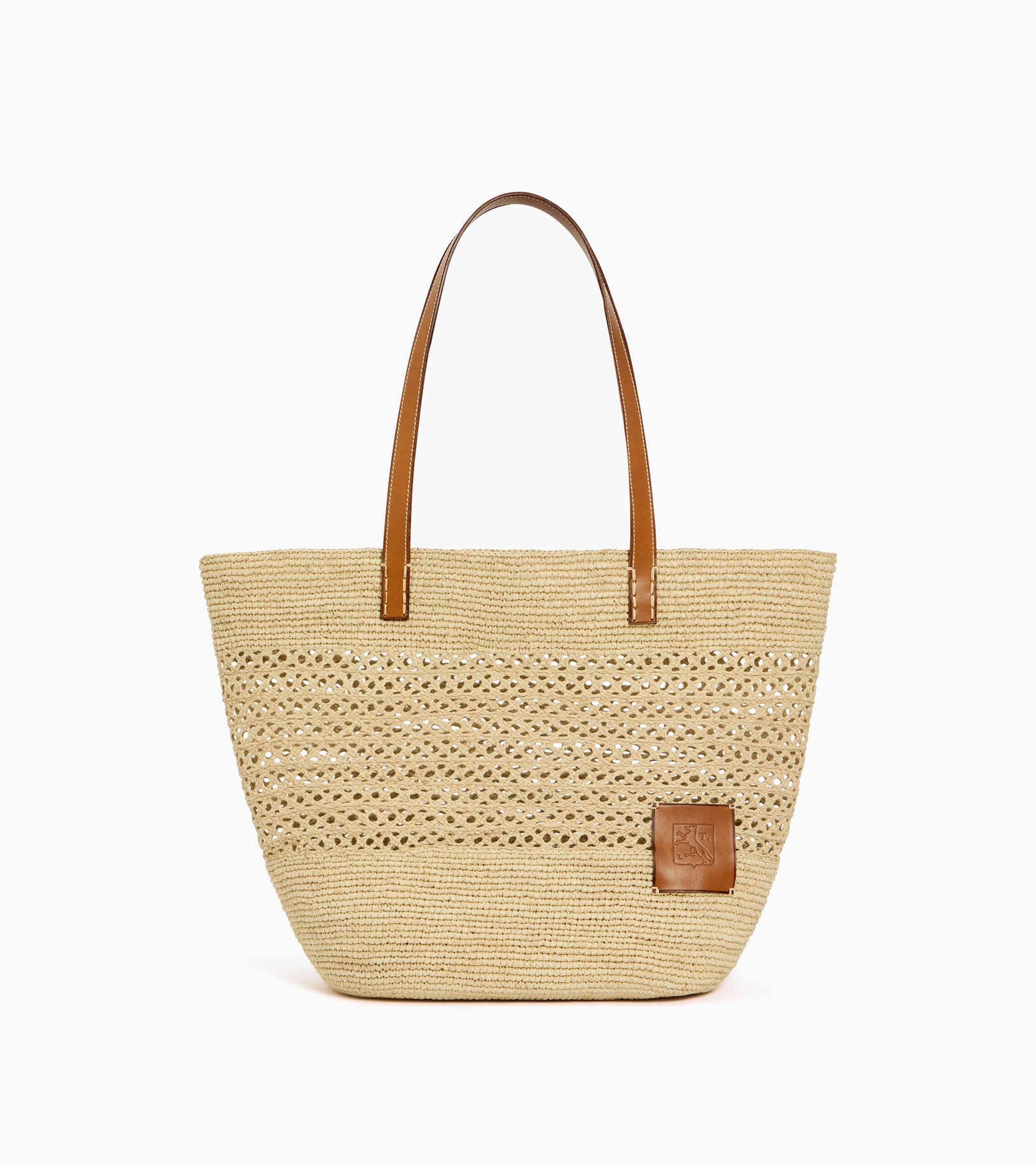 Le Nattier large tote bag in raffia and plant-based leather