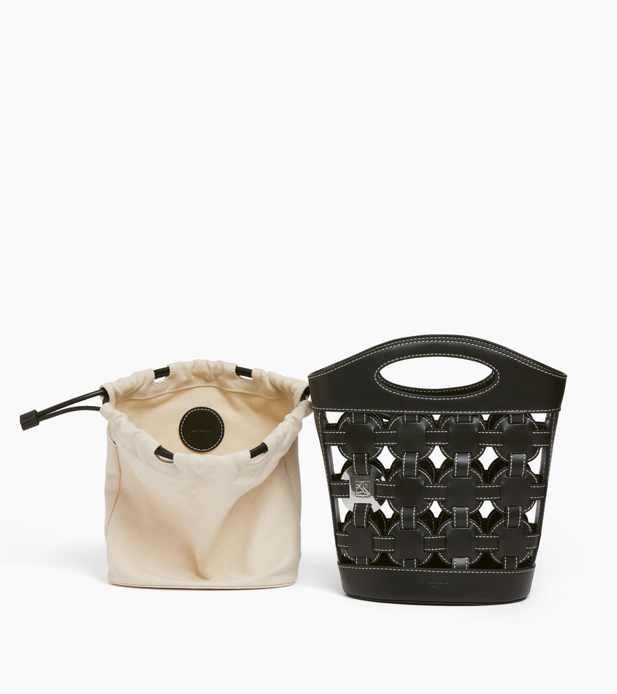 Small bucket bag Le Potier in canvas cotton and smooth leather