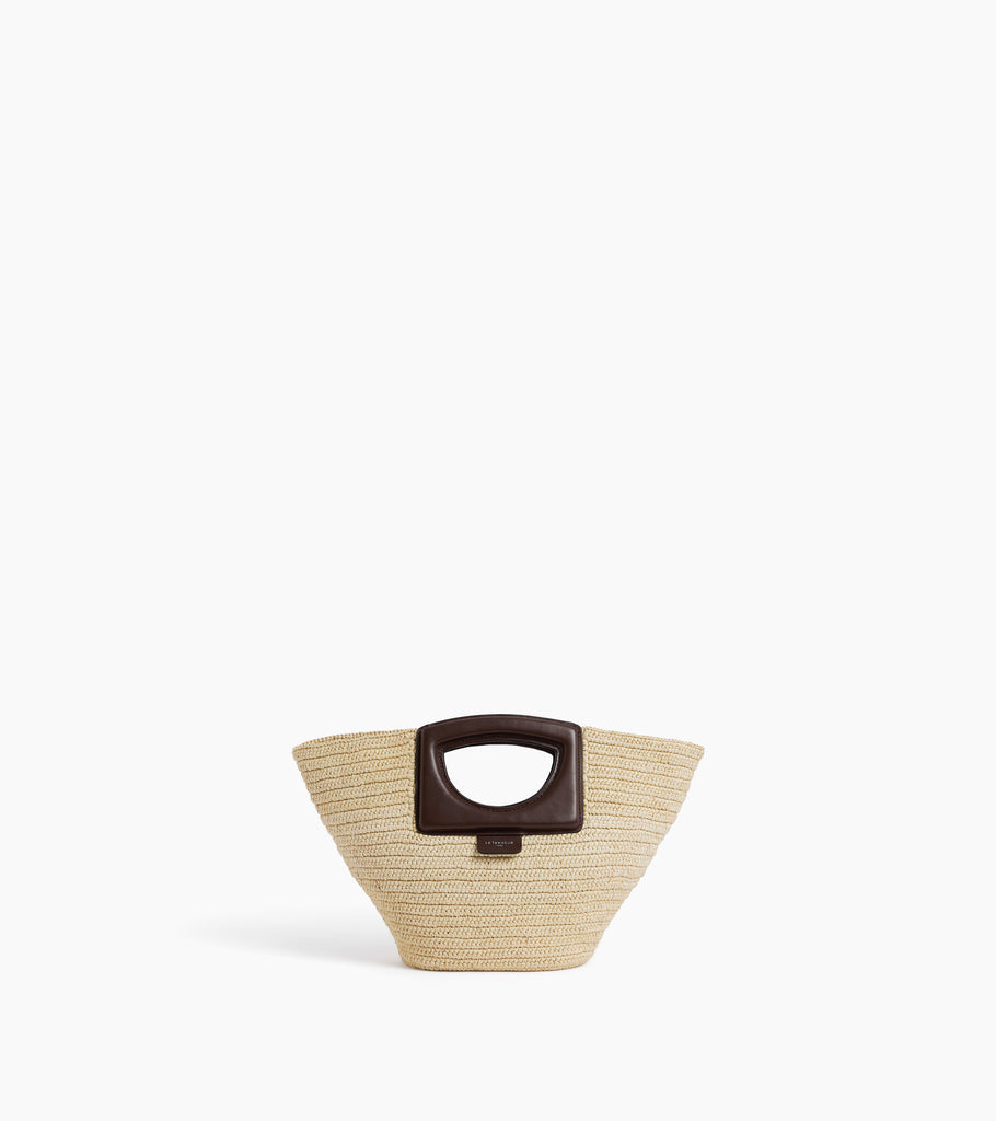 Small handbag in natural raffia and smooth vegetable leather