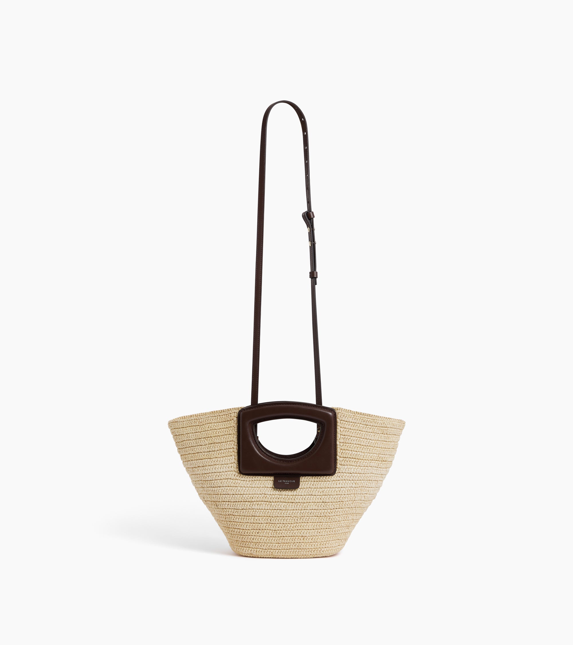 Small handbag in natural raffia and smooth vegetable leather