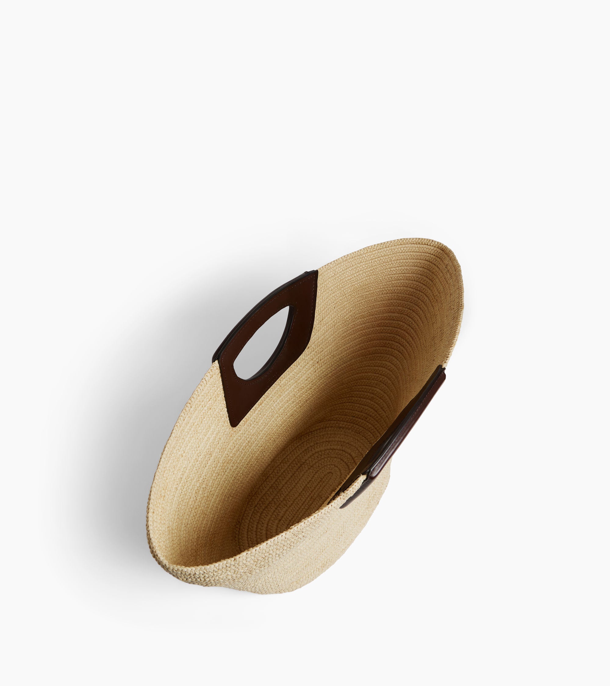 Large tote bag in natural raffia and smooth vegetable leather