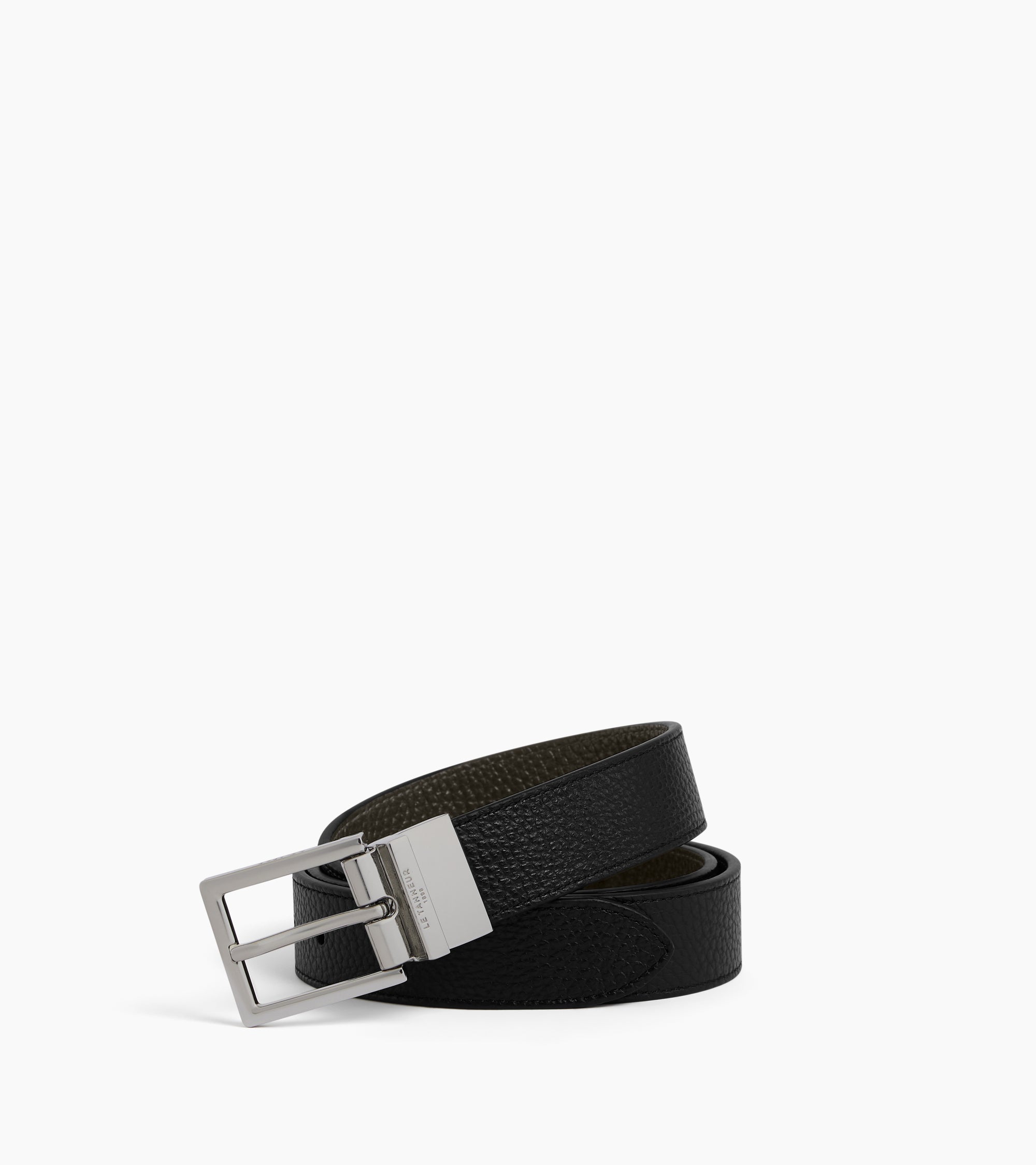 Reversible men's belt with rectangular buckle in grained leather