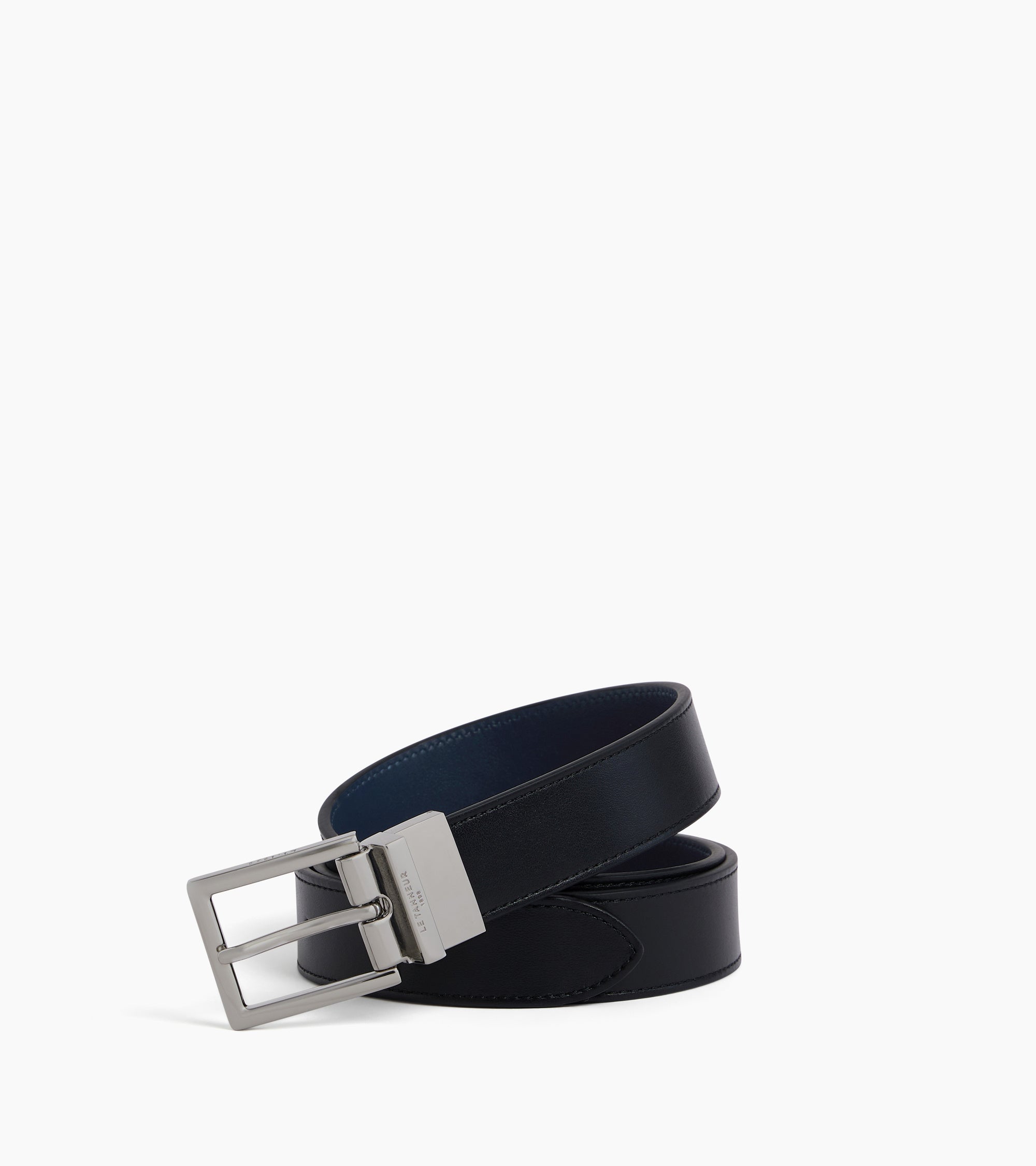 Reversible men's belt with rectangular buckle in smooth leather