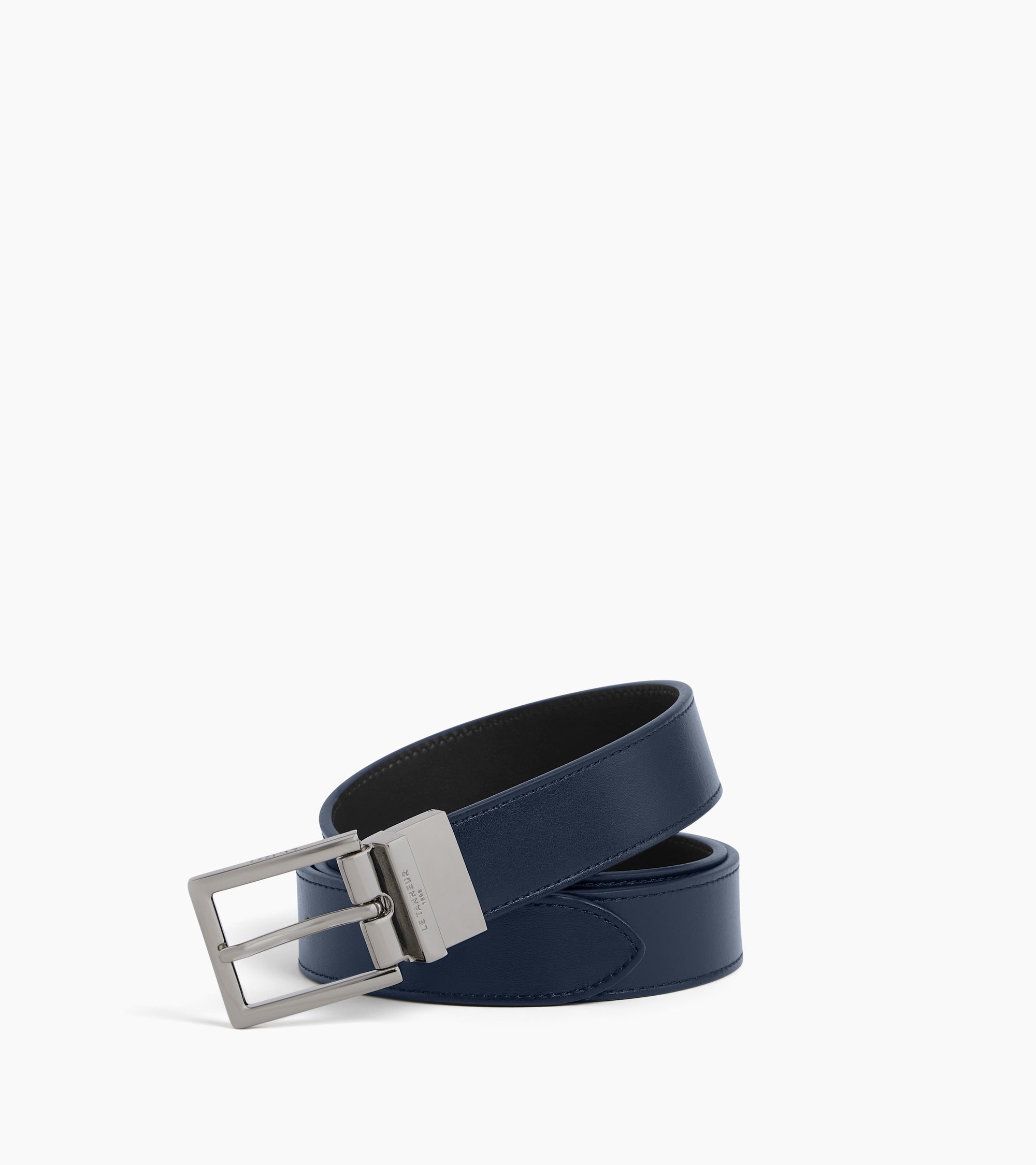 Reversible men's belt with rectangular buckle in smooth leather