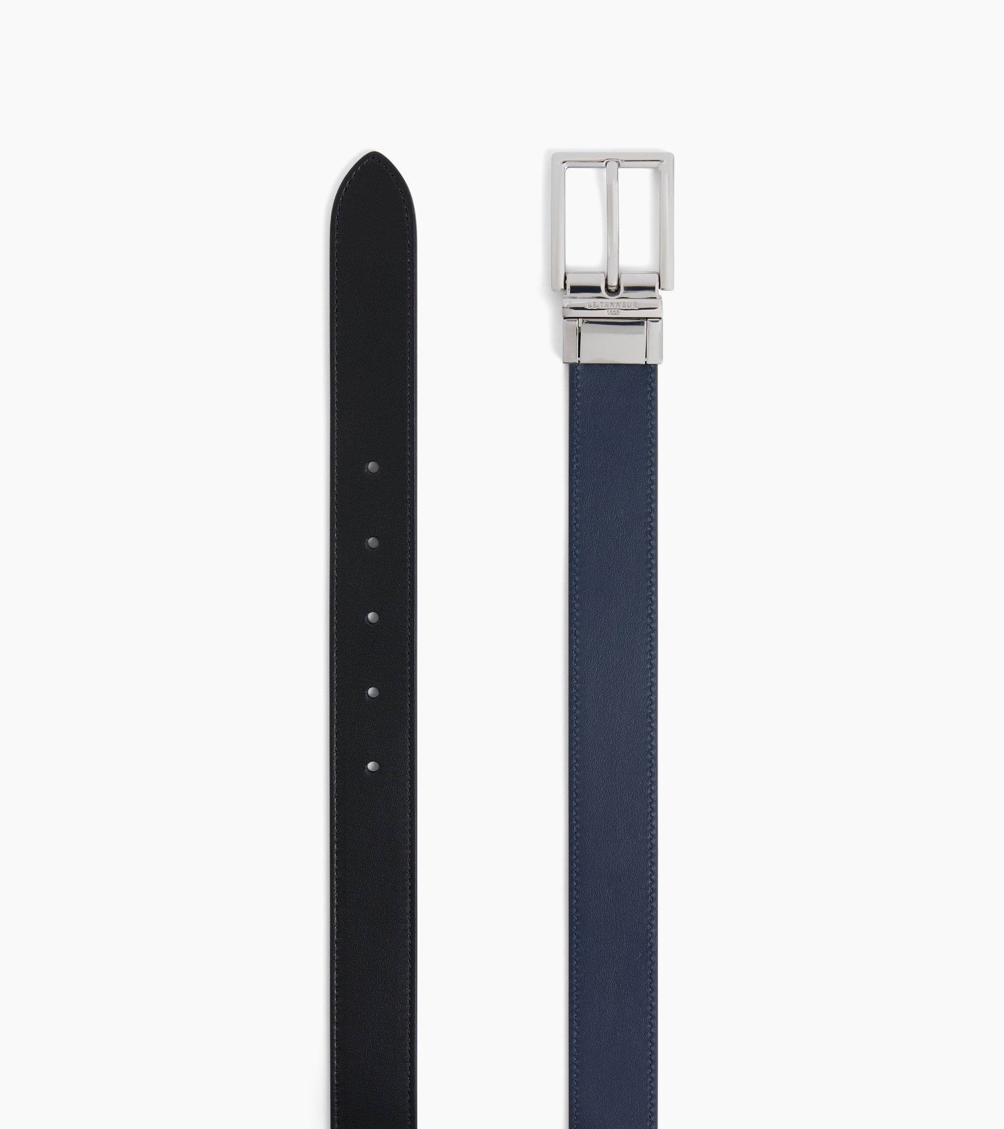 Reversible men's belt with rectangular buckle in smooth leather