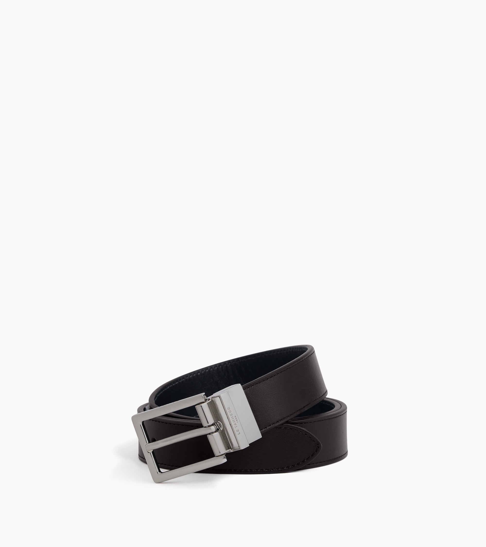 Reversible men's belt with rectangular buckle in smooth leather